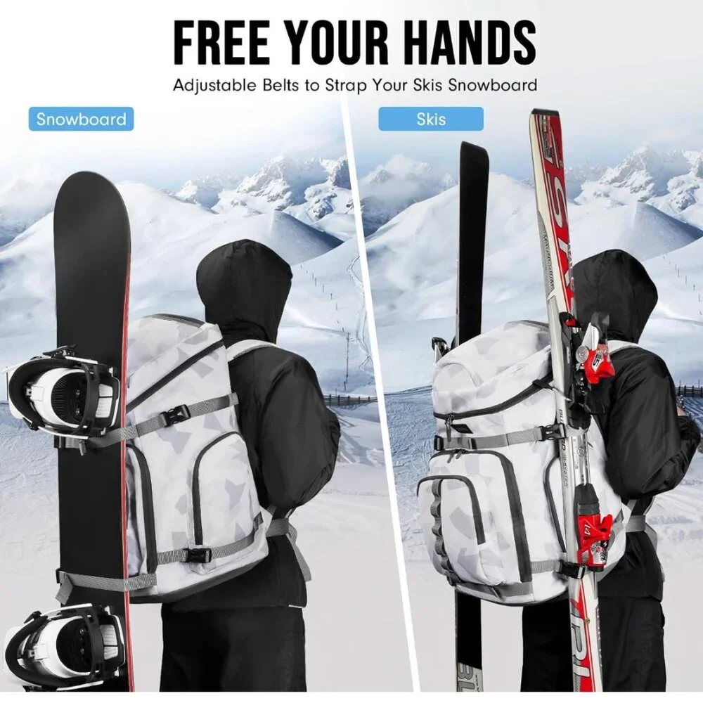 65L Ski Boot Bag Backpack – Waterproof Ski & Snowboard Gear Bag with 8 Pockets